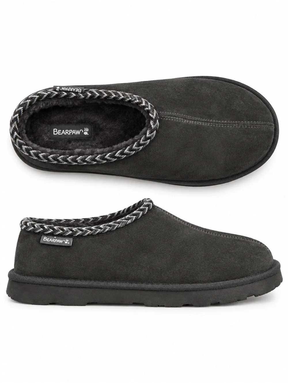 BearPaw Men’s Charcoal Suede Slip-On Loafers